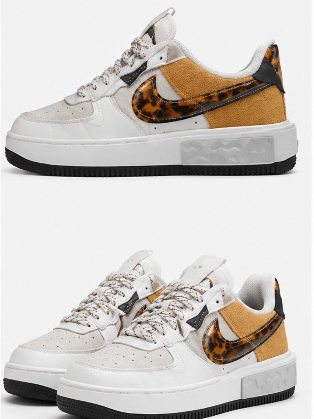 Nike Women’s Sneakers White Tan with Tortoise Swoosh